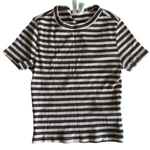 H&M Black and White Striped Crop Top with Mock Neck Women’s S
